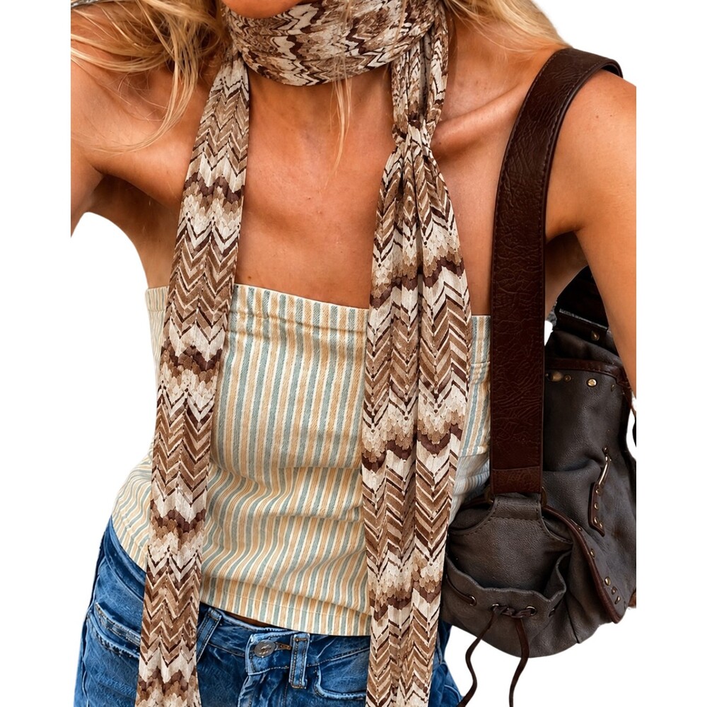 Y2K Skinny Chevron Scarf Euro Summer Coastal Boho Indie Sleaze Zig Zag Knit